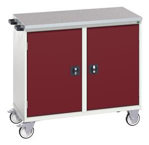 16927140.** verso maintenance trolley with 2 doors, 2 shelves and lino top. WxDxH: 1050x600x980mm. RAL 7035/5010 or selected